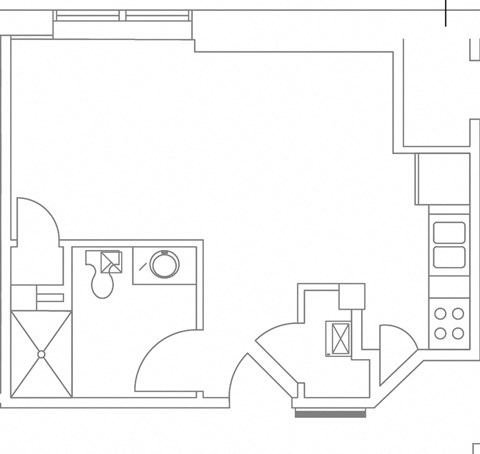 Floor plan for studio, 1 bath, 350 sqft
